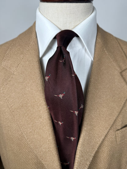 Cravatta De Paz vintage marrone con fagiani