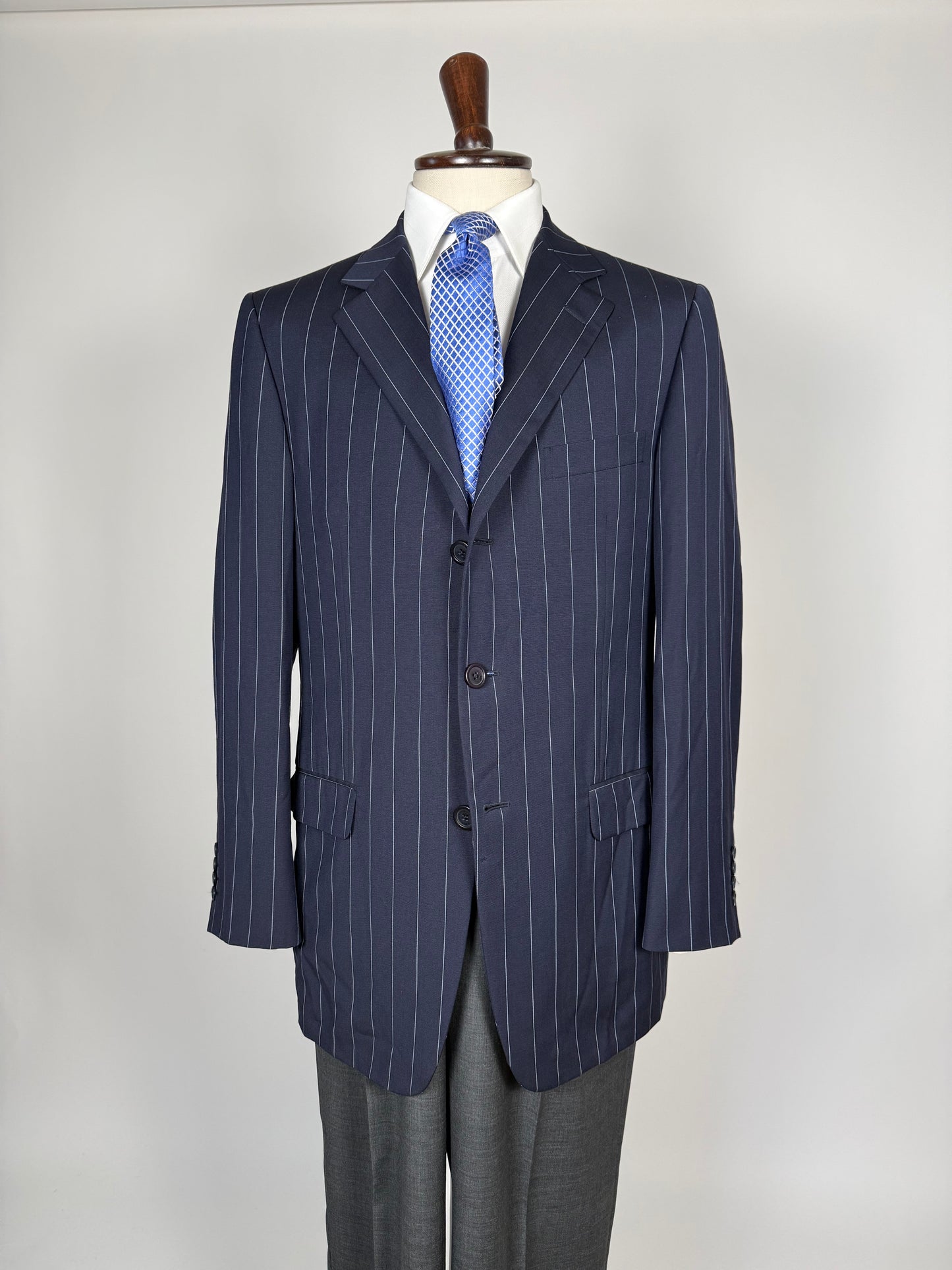 Giacca Gianni Versace anni '90 fresco lana blu gessato - tg. 52