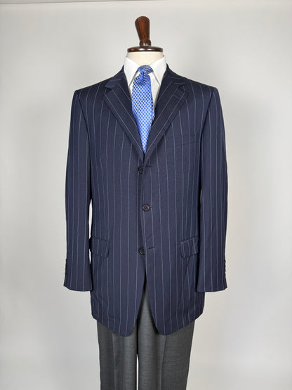 Giacca Gianni Versace anni '90 fresco lana blu gessato - tg. 52