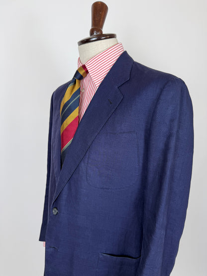 Completo sartoriale anni '70 in lino blu stile workwear - tg. 54