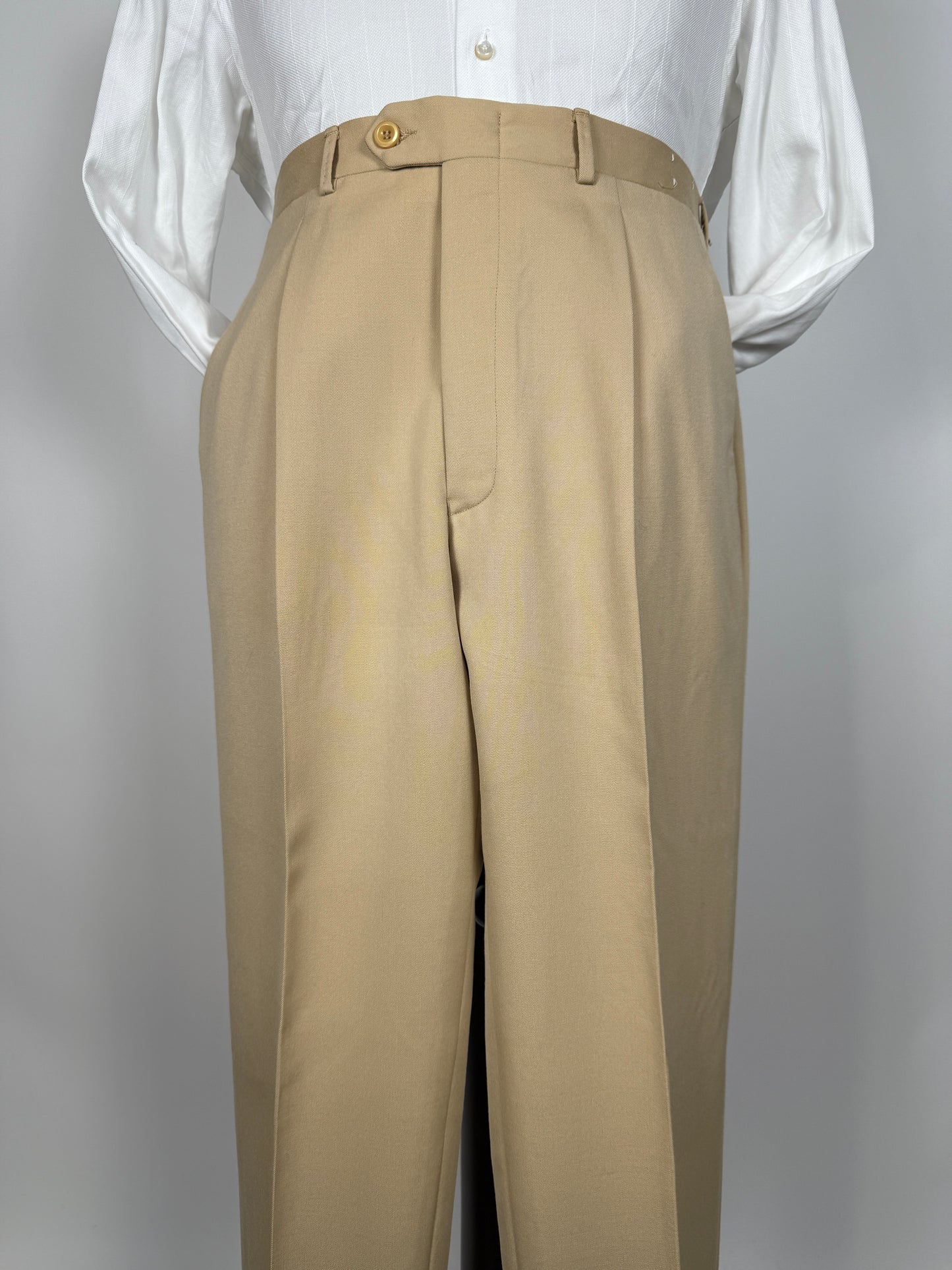 Pantaloni anni ‘70/'80 in twill di lana beige (NOS) - tg. 50