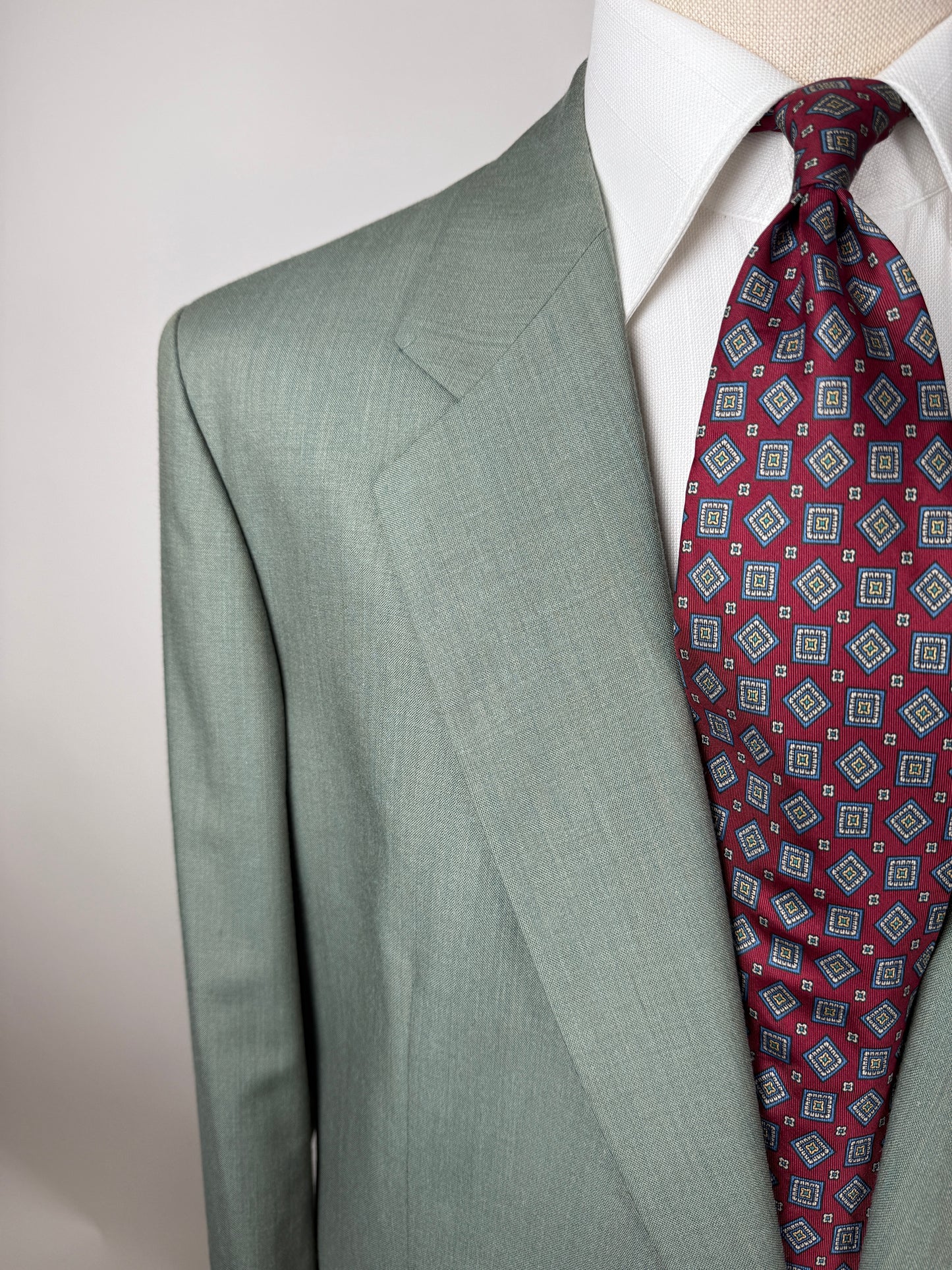 Completo anni '80 fresco lana verde menta (NOS) - tg. 54/56 drop basso