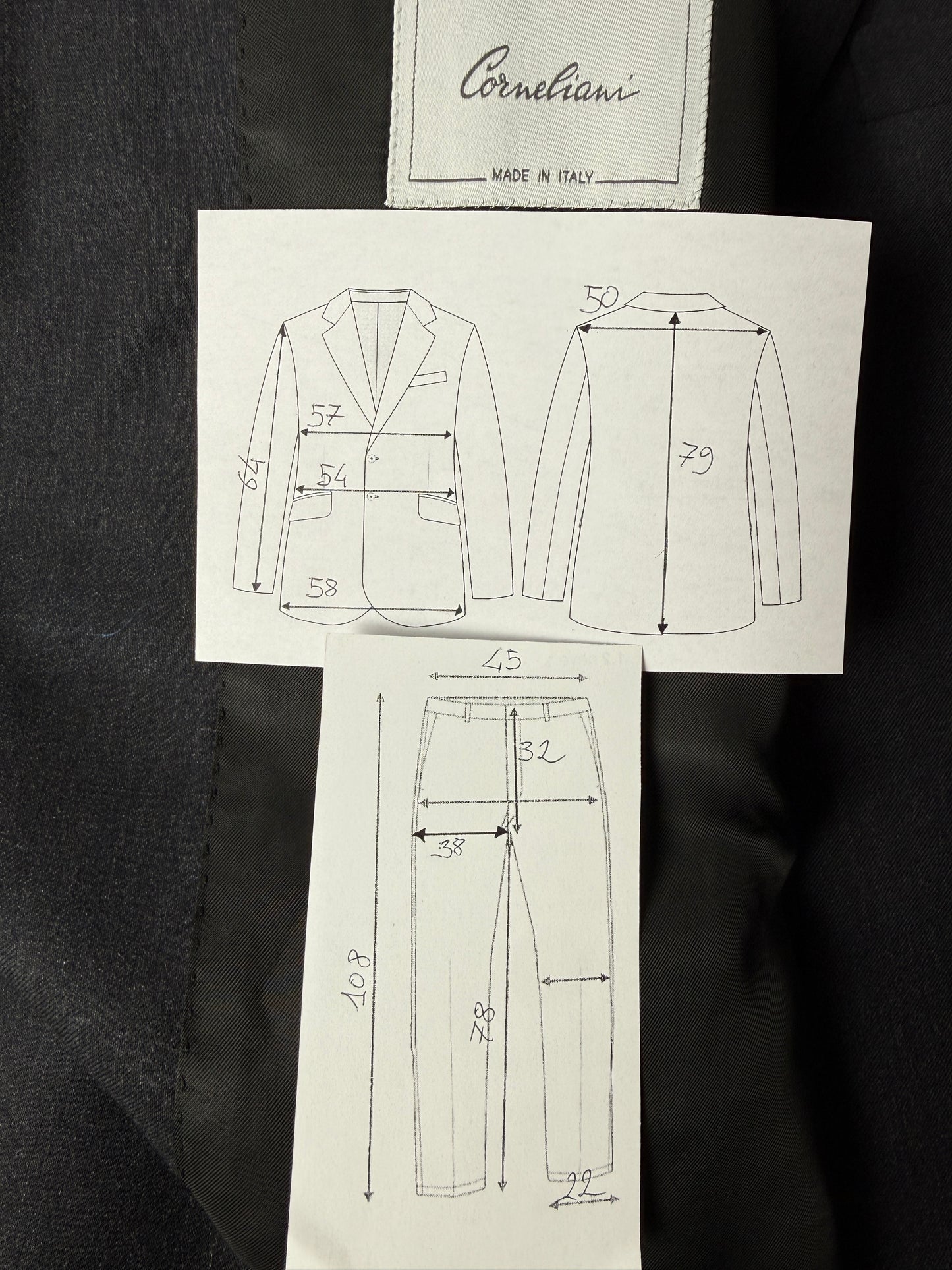 Completo Corneliani anni ‘90 flanella antracite - tg. 50/52