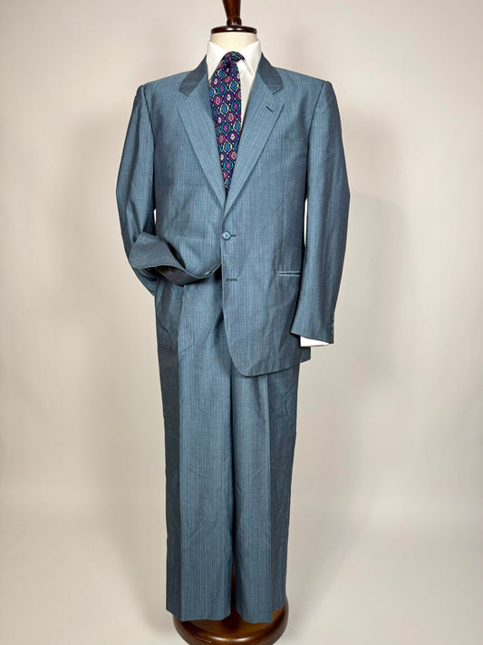 Completo anni '80 in pura seta shantung blu carta da zucchero - tg. 52/54