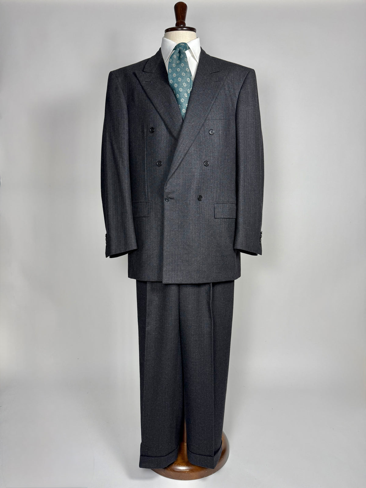 Completo Brioni doppiopetto anni '80 flanella antracite gessato - tg. 56