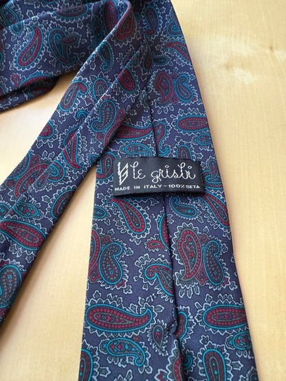 Cravatta in crêpe paisley blu