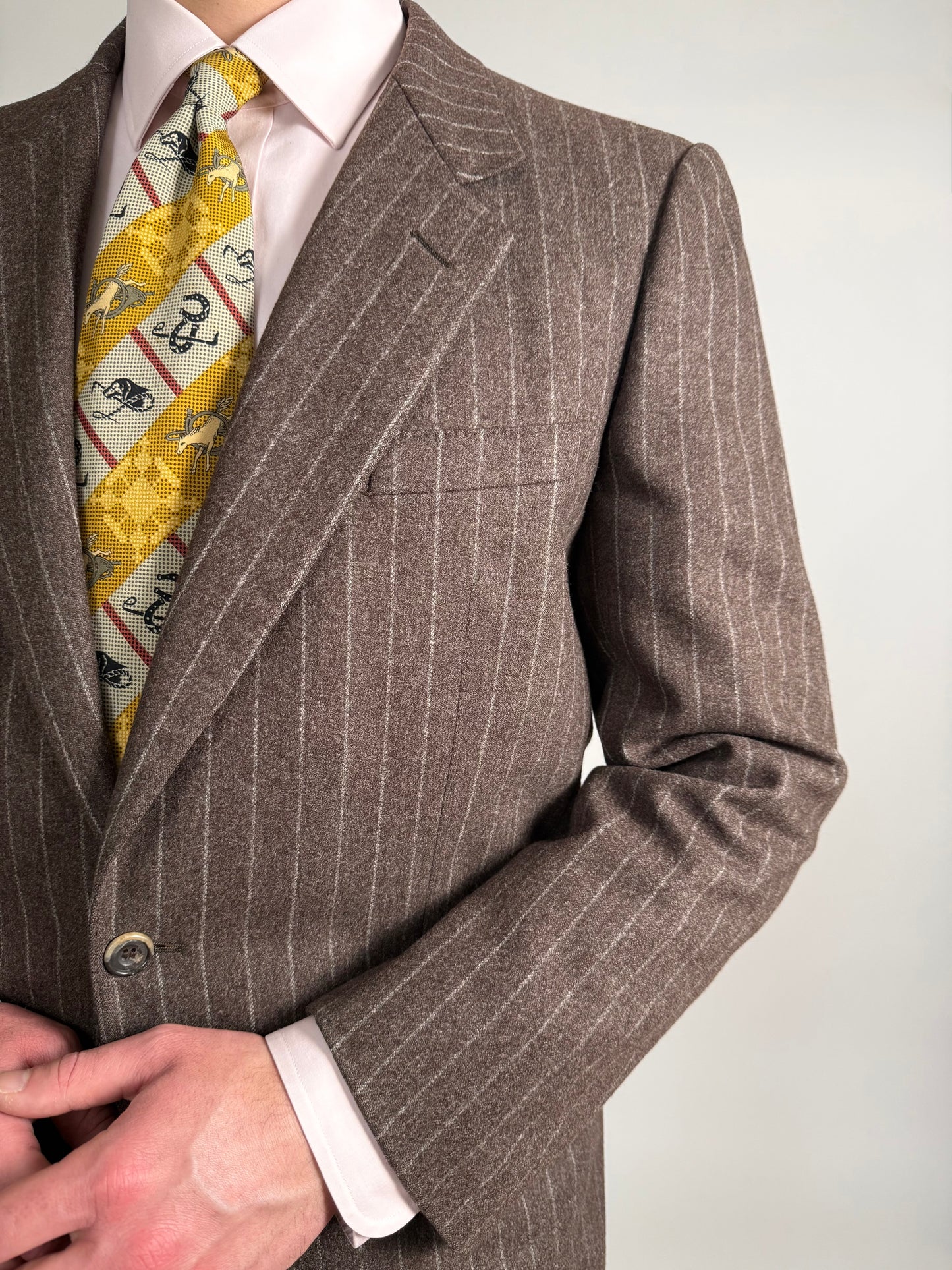 Giacca Ermenegildo Zegna anni ‘80 flanella marrone gessato - tg. 50