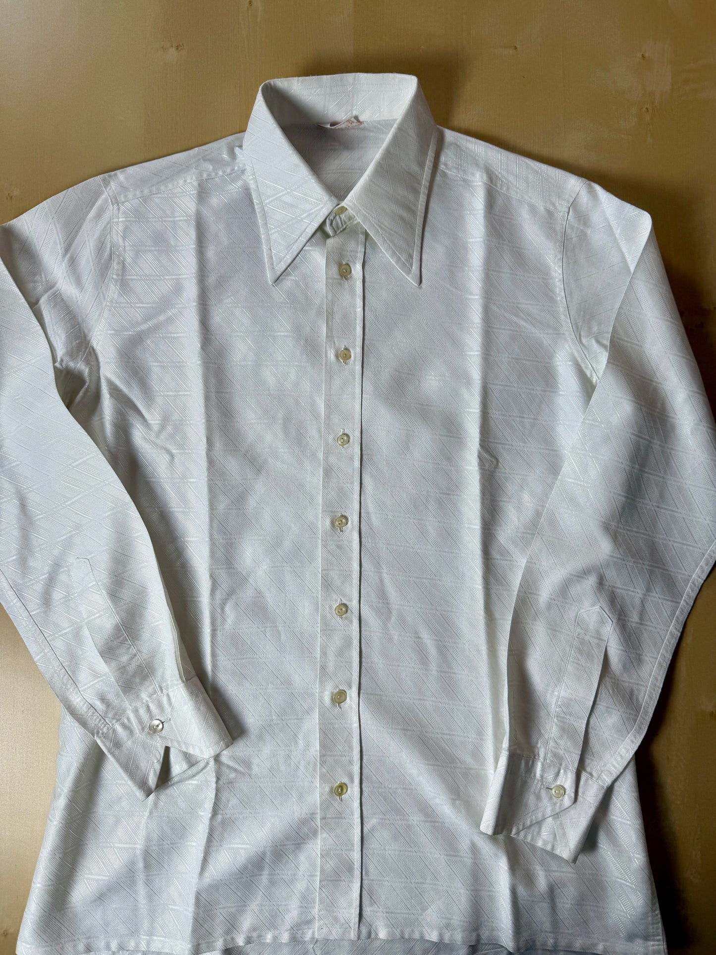 Camicia bianca anni ‘70 jacquard con collo italiano - S collo 39