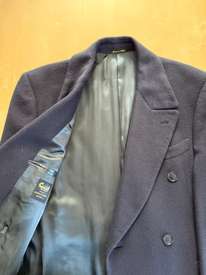 Cappotto in puro cammello blu con soffietto e martingala - tg. 48-52