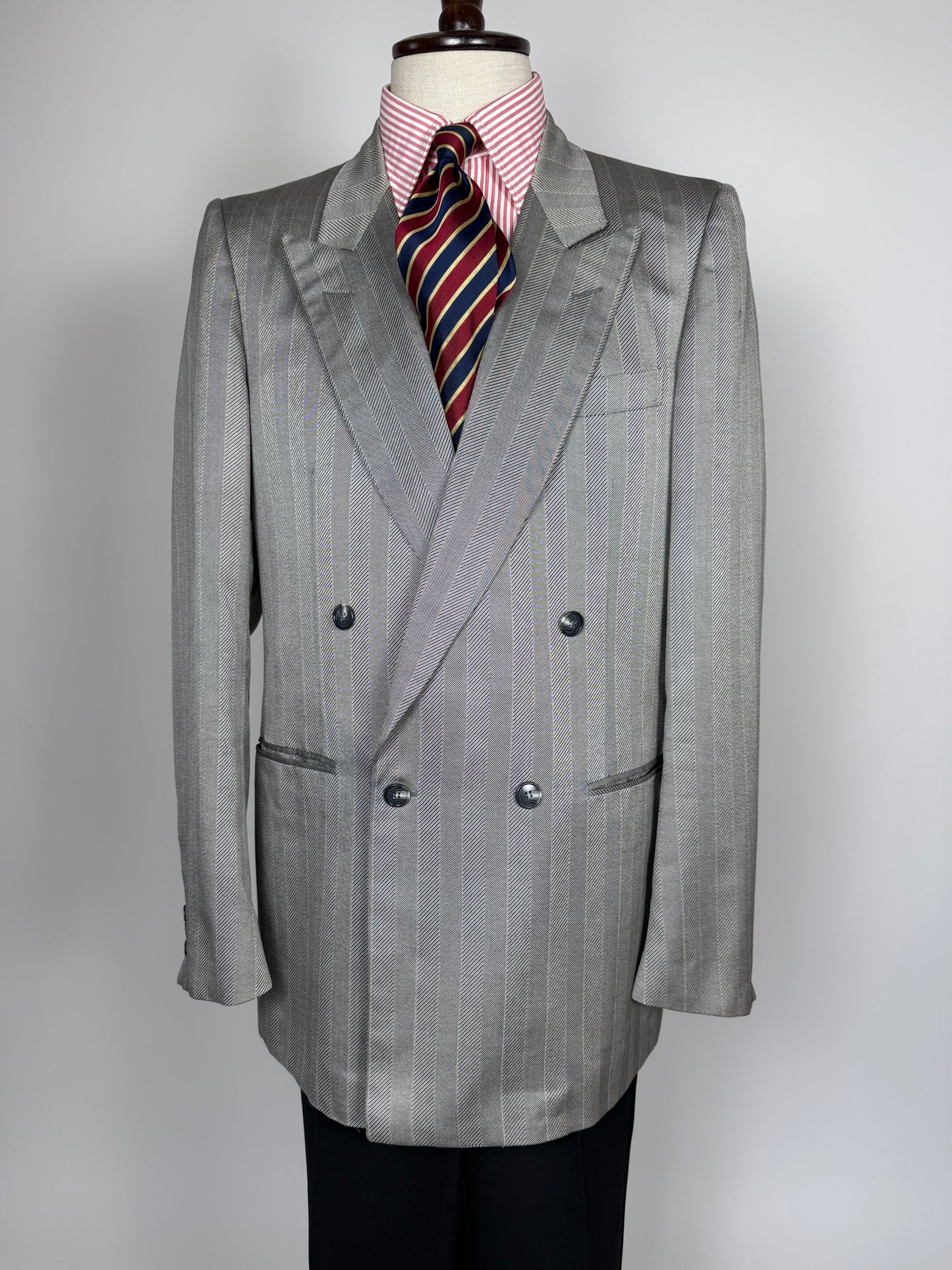 Giacca doppiopetto Christian Dior anni '70/'80 lana e seta chevrons - tg. 52 lunga