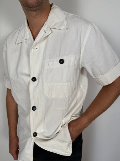 Camicia Stone Island bianca manica corta in cotone e lino (SS 2002) - L