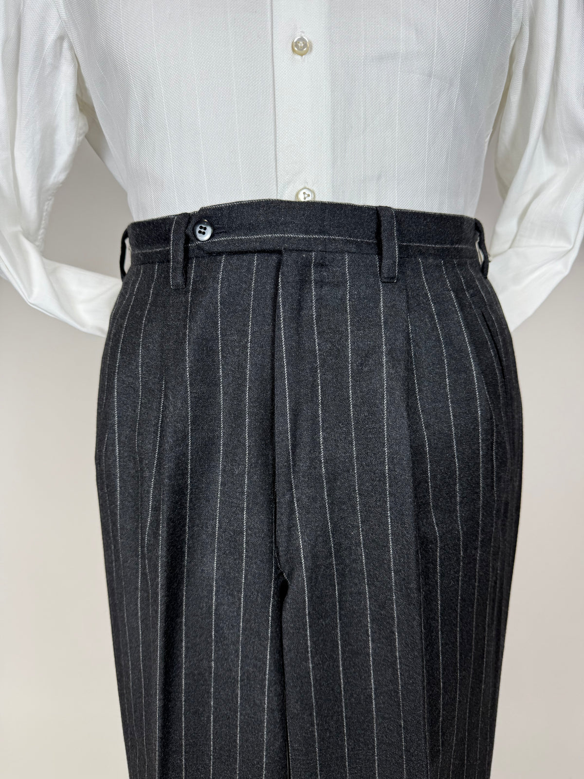 Completo gessato sartoriale in flanella lana e cashmere tessuto Loro Piana - tg. 50