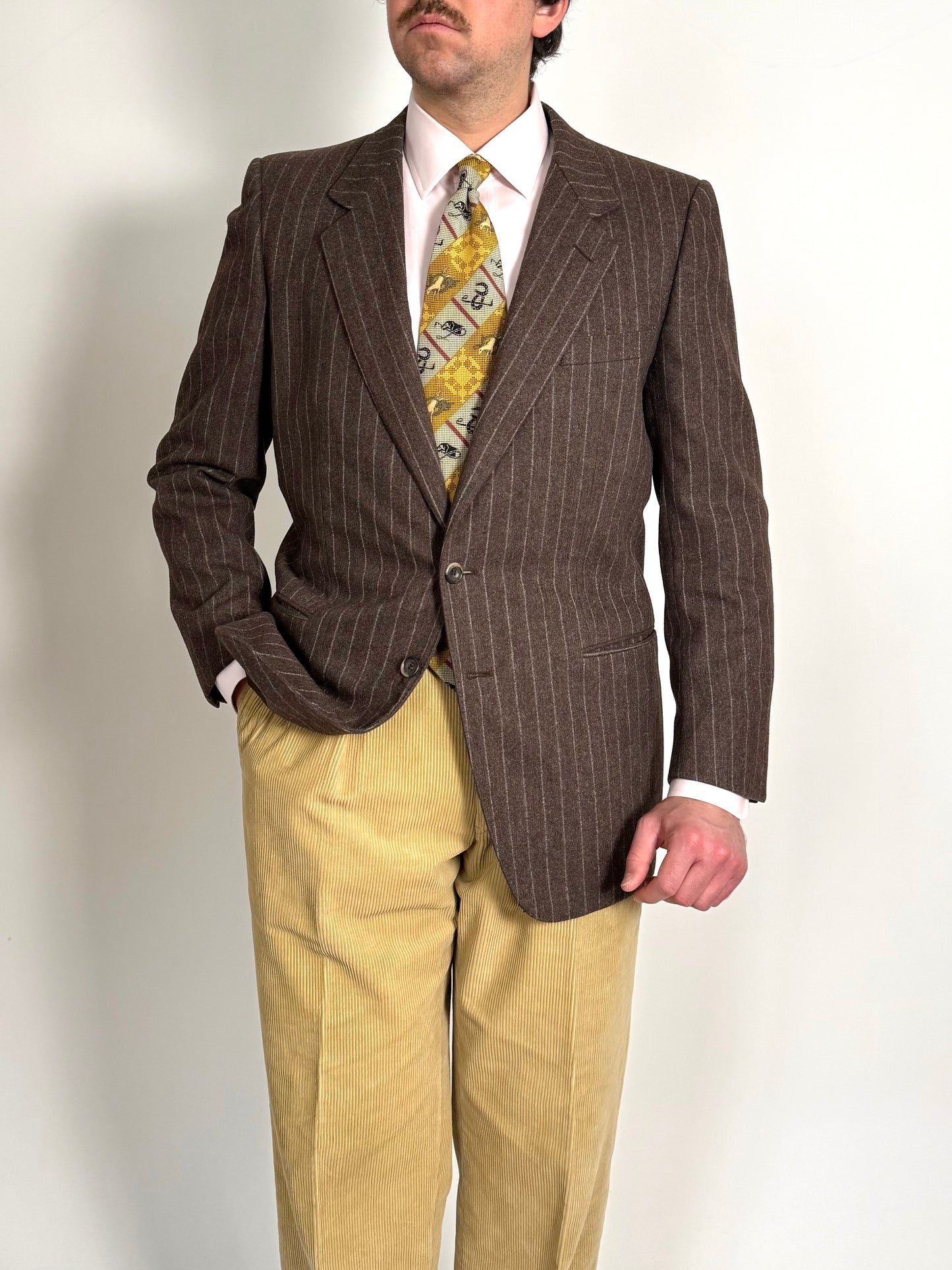 Giacca Ermenegildo Zegna anni ‘80 flanella marrone gessato - tg. 50