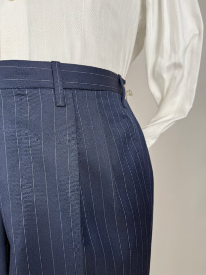 Pantaloni sartoriali flanella pettinata lana e cashmere blu gessato - tg. 50/52