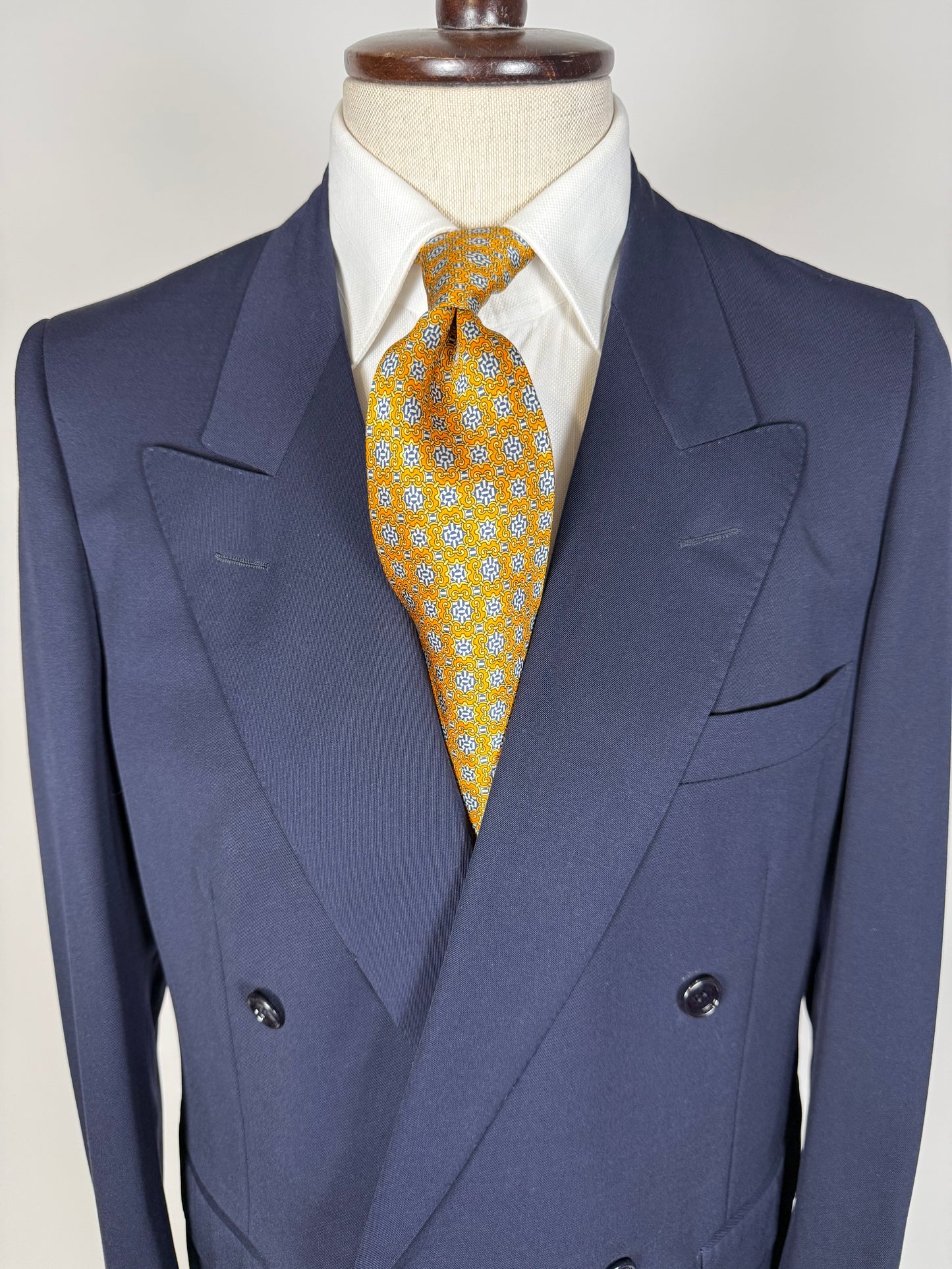 Completo doppiopetto anni '70/'80 twill lana pettinata blu - tg. 48