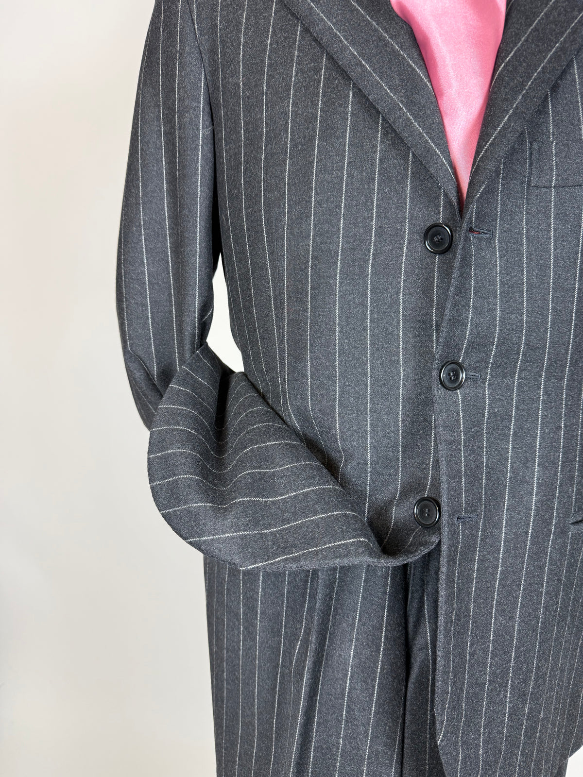 Completo gessato sartoriale in flanella lana e cashmere tessuto Loro Piana - tg. 50