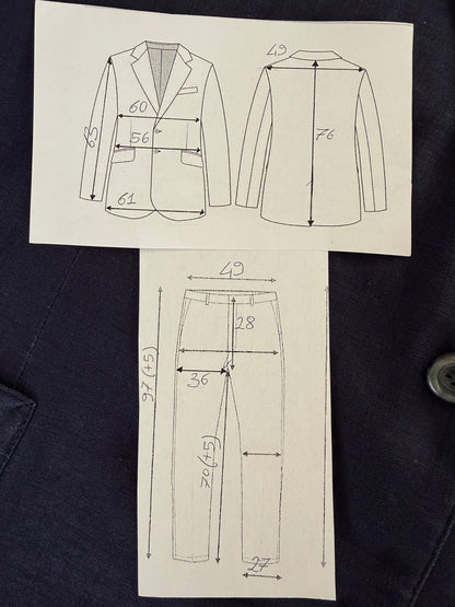 Completo sartoriale anni '70 in lino blu stile workwear - tg. 54