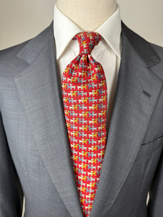 Cravatta Ferragamo rossa con cani multicolore