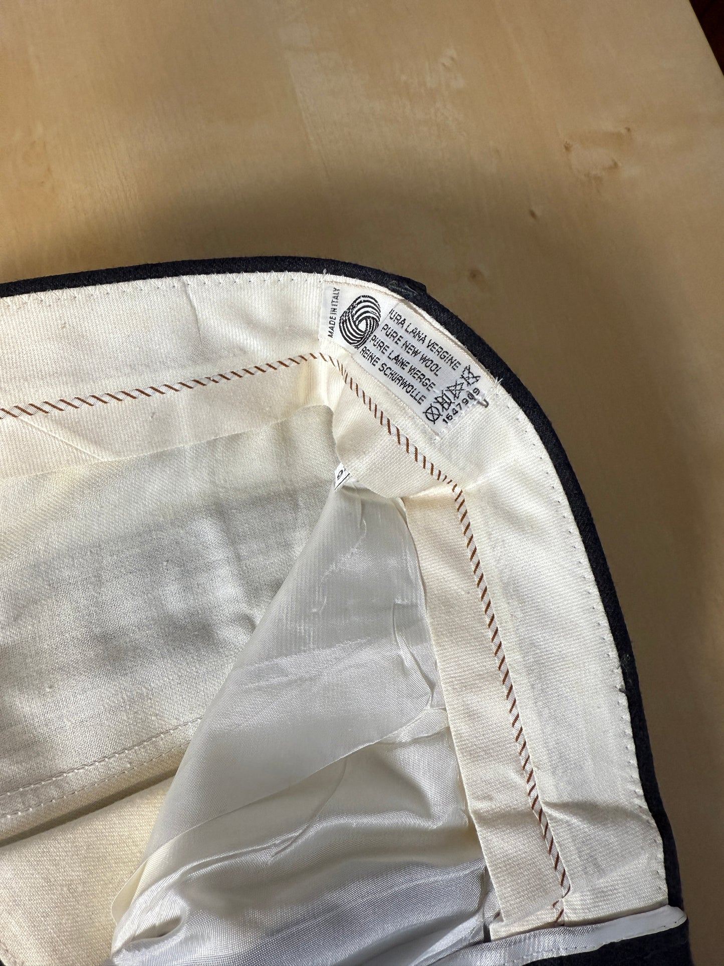 Pantaloni anni ‘70/‘80 flanella antracite trama righe (NOS) - tg. 44/46