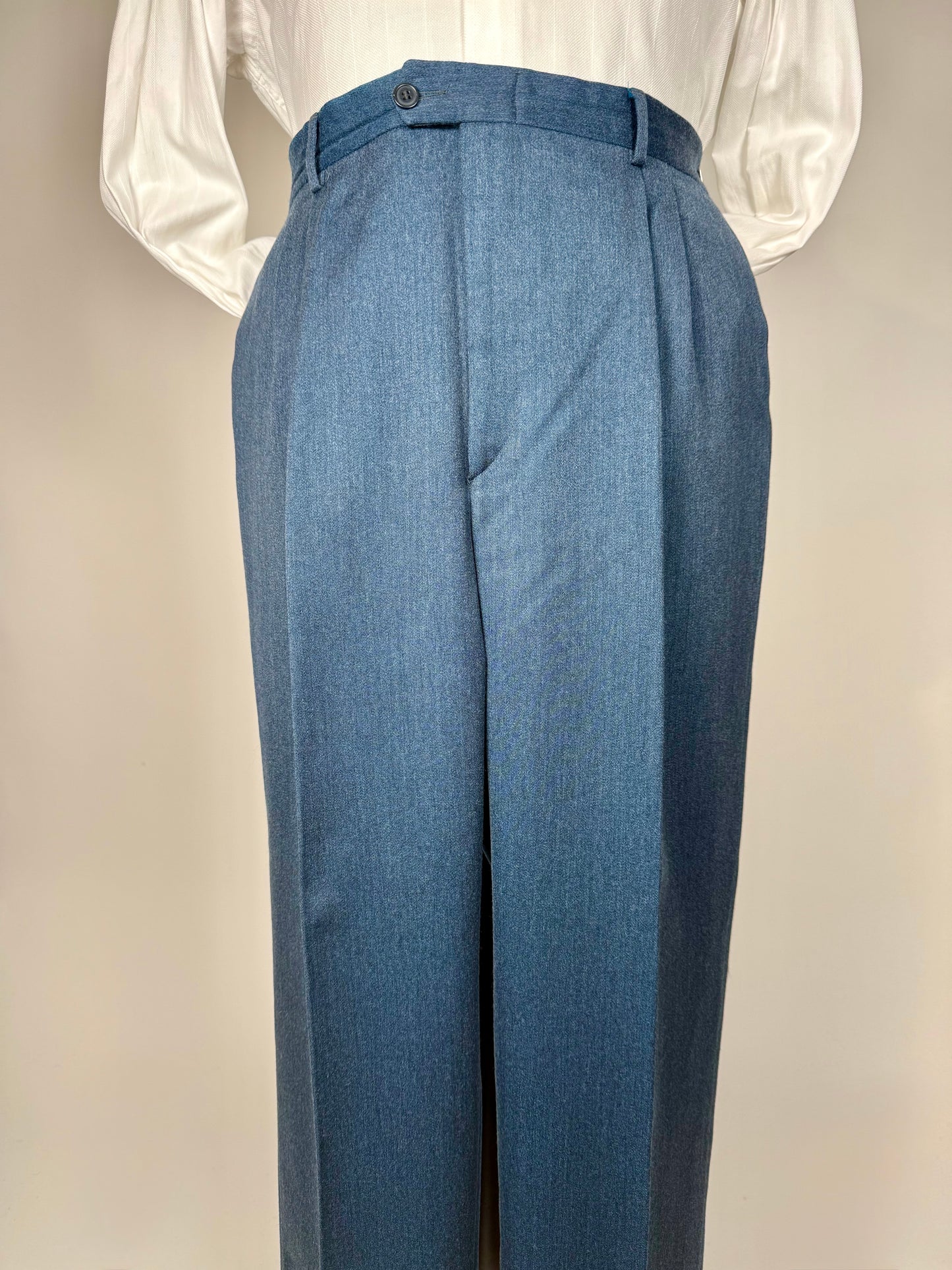 Pantaloni anni ‘80 flanella blu-azzurro mélange - tg. 56