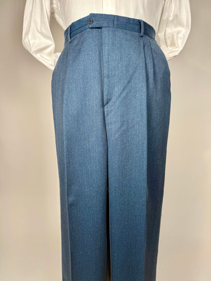 Pantaloni anni ‘80 flanella blu-azzurro mélange - tg. 56