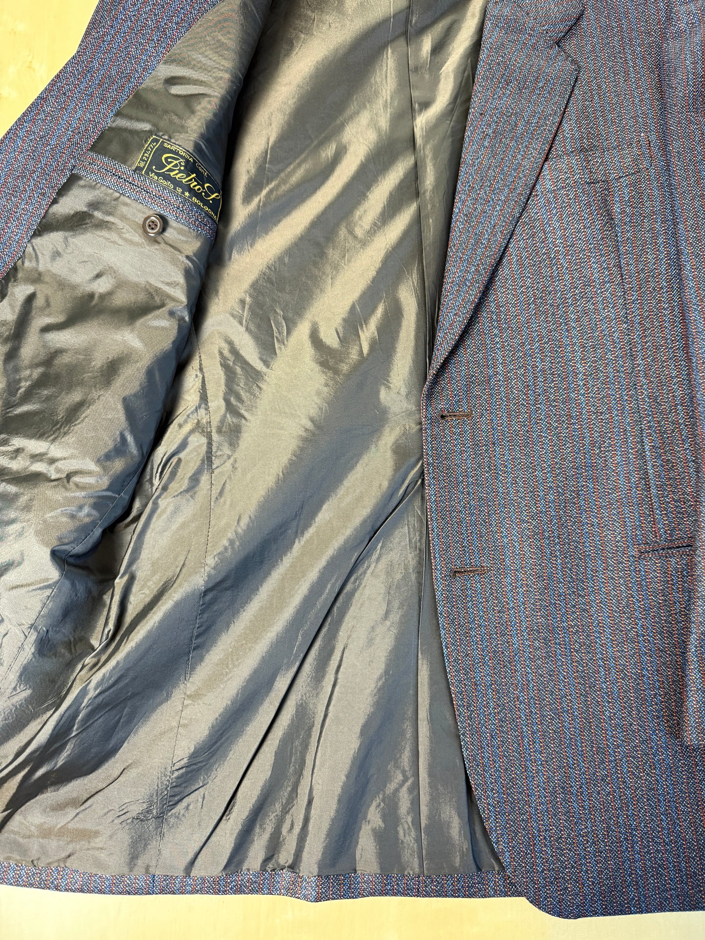 Completo sartoriale anni ‘70 rosso e blu sale-pepe - tg. 50