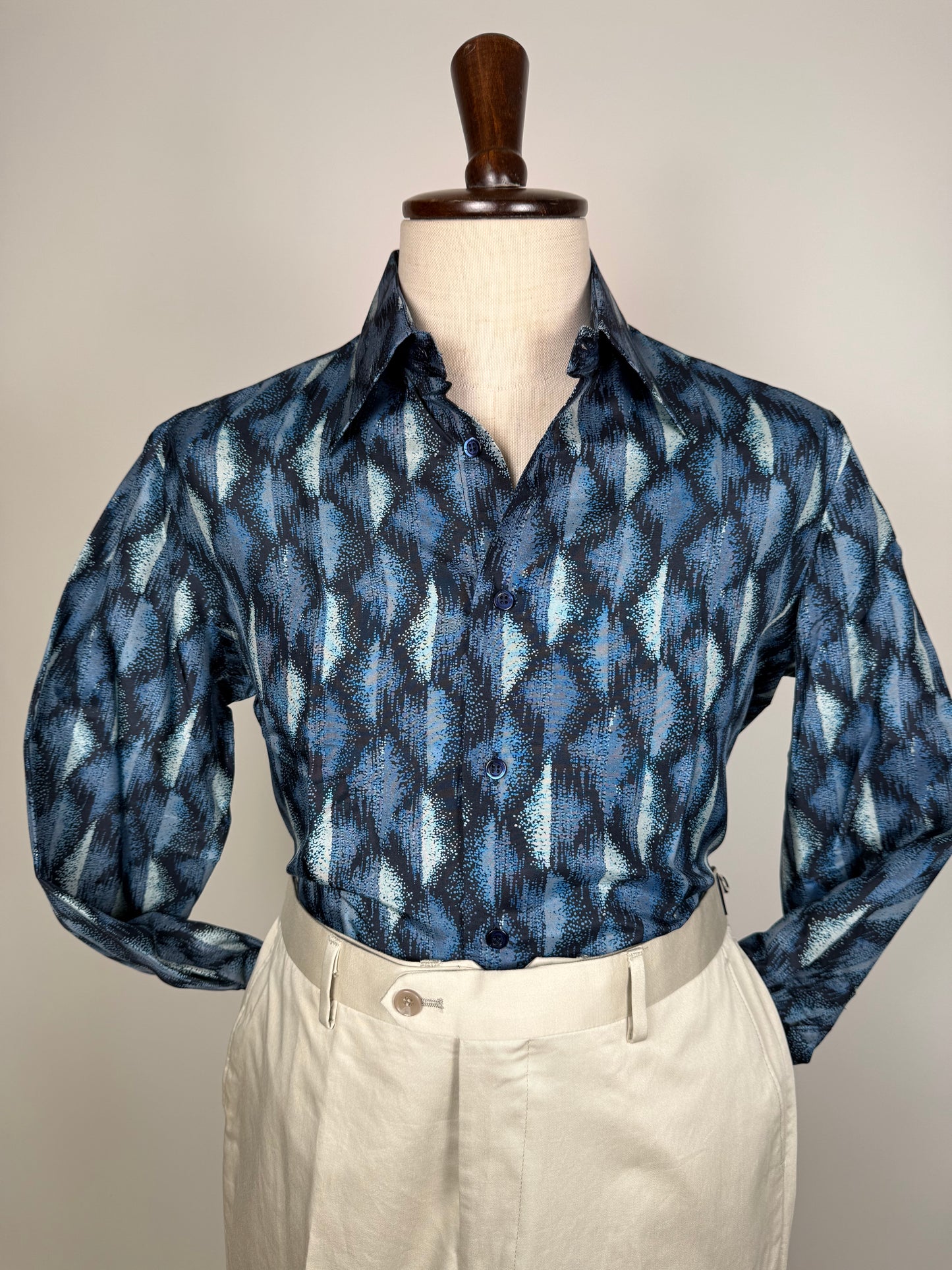 Camicia anni '70 optical in pura seta - S collo 40