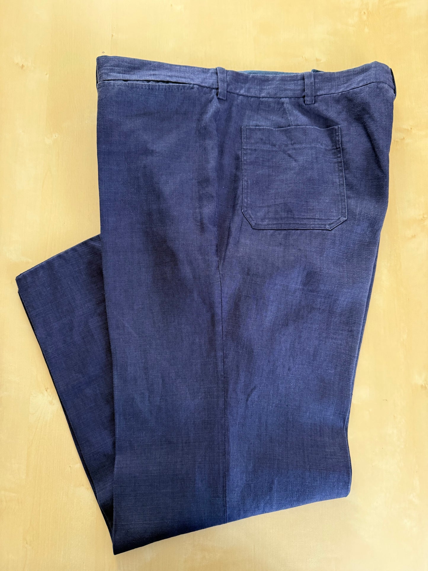 Completo sartoriale anni '70 in lino blu stile workwear - tg. 54