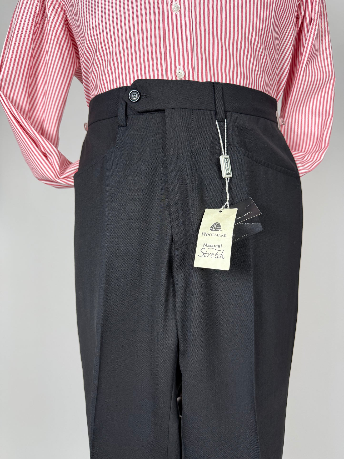 Pantaloni fresco lana blu tasche carrettiera anni '90 (NOS) - tg. 44/46