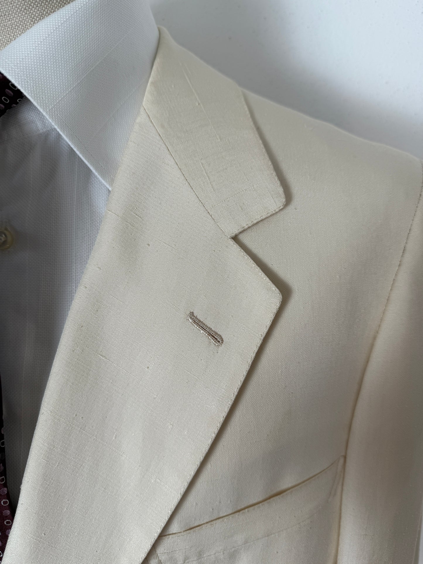 Completo anni '70 su misura in pura seta shantung bianco avorio - tg. 50