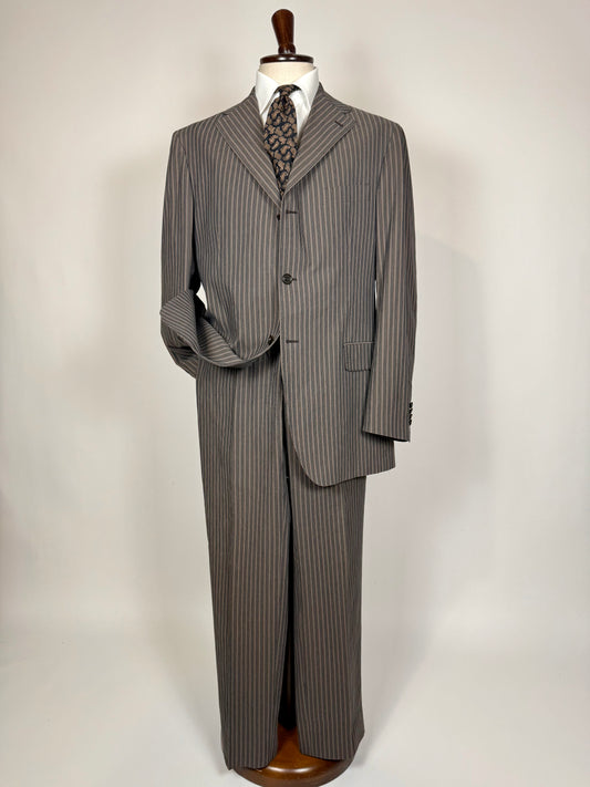 Completo Tagliatore misto cotone righe nocciola - tg. 56, pantaloni 52