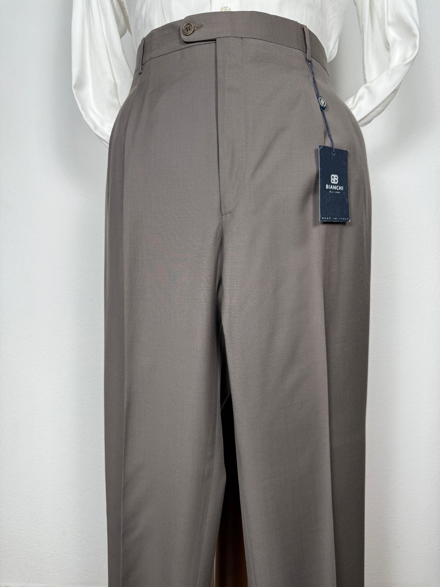 Pantalone in fresco lana anni ‘90 grigio-cachi (NOS) - tg. 58