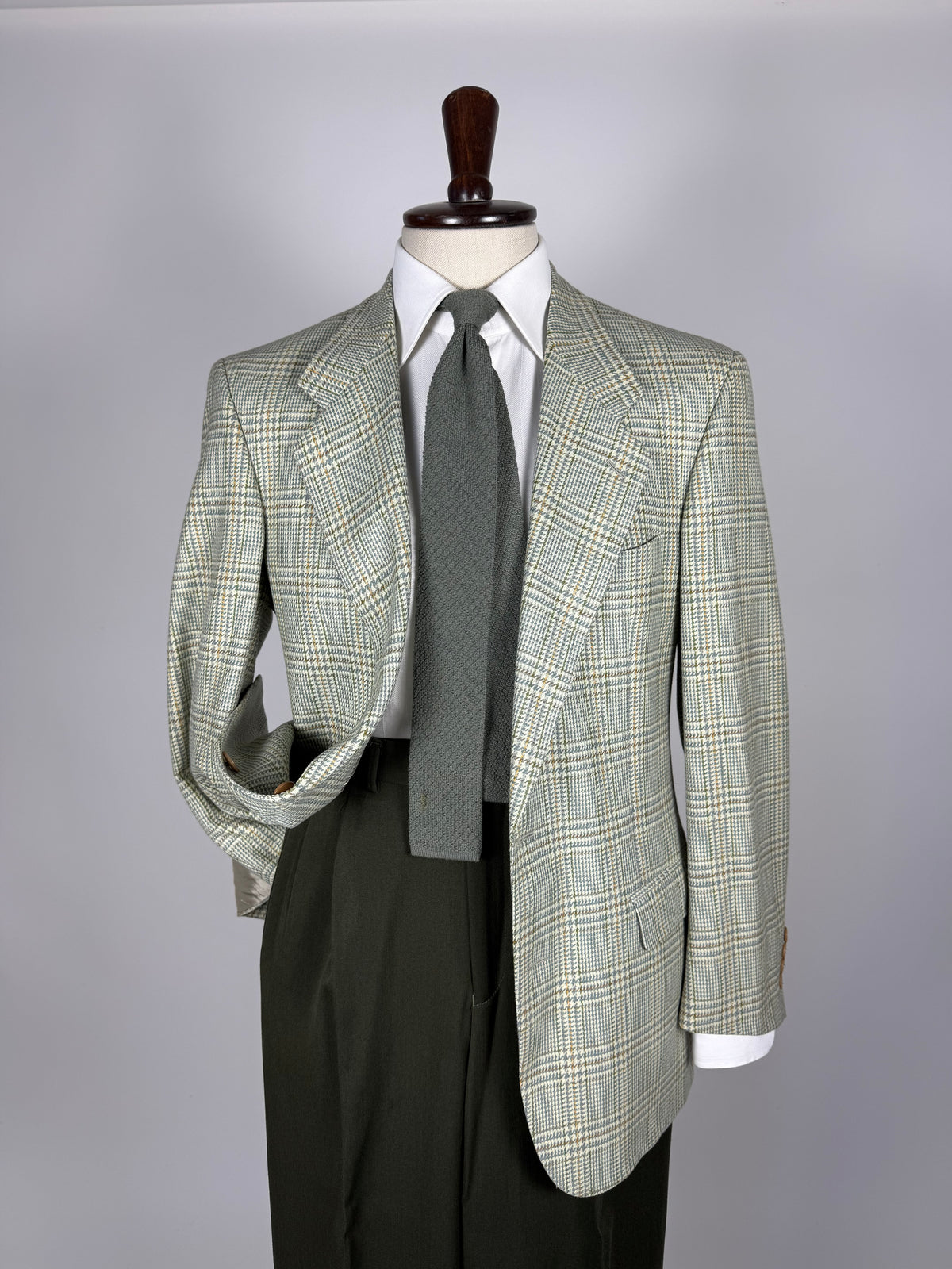 Giacca anni '80 principe Galles verde salvia lana e cashmere - tg. 48