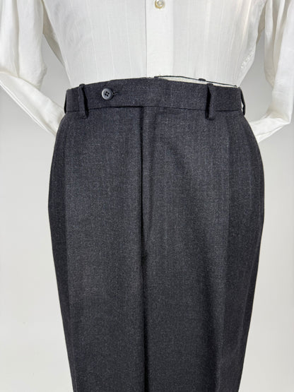 Completo Brioni doppiopetto anni '80 flanella antracite gessato - tg. 56