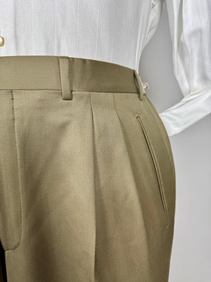 Pantaloni verde oliva lana pettinata Loro Piana Tasmanian - tg. 54/56
