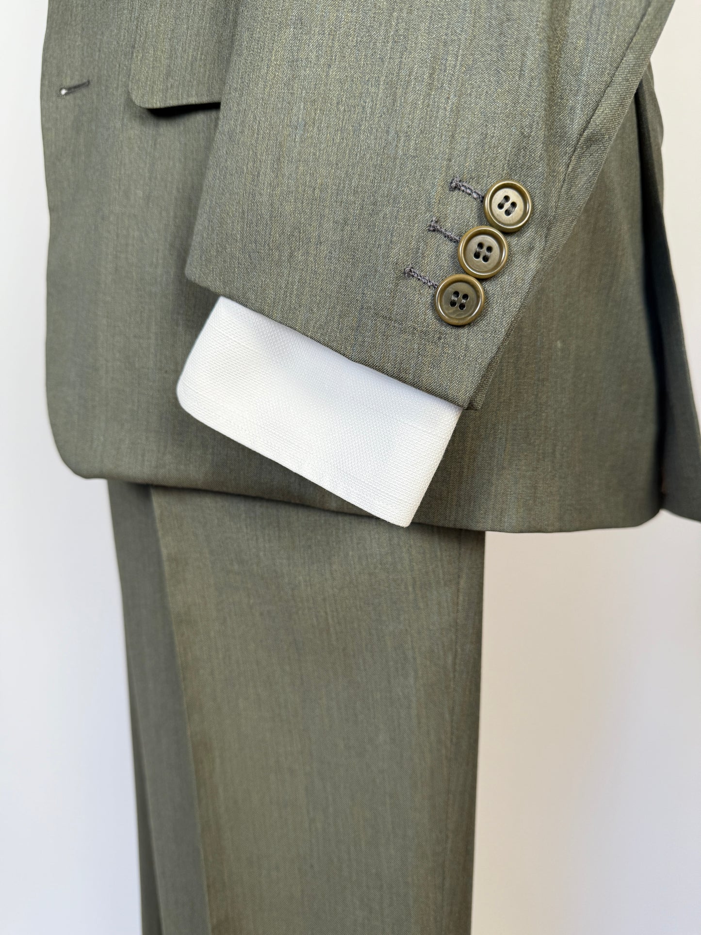 Completo anni ‘80 in lana pettinata verde mélange - tg. 48