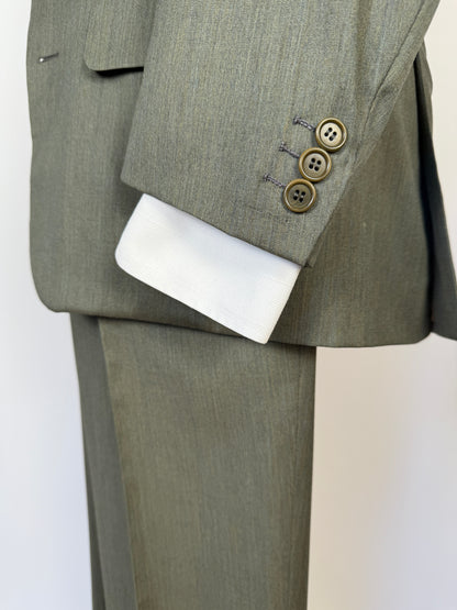 Completo anni ‘80 in lana pettinata verde mélange - tg. 48