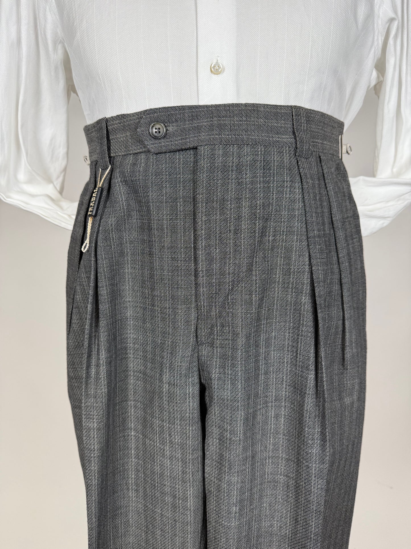 Pantaloni anni '80 fresco lana grigio a righe (NOS) - tg. 46