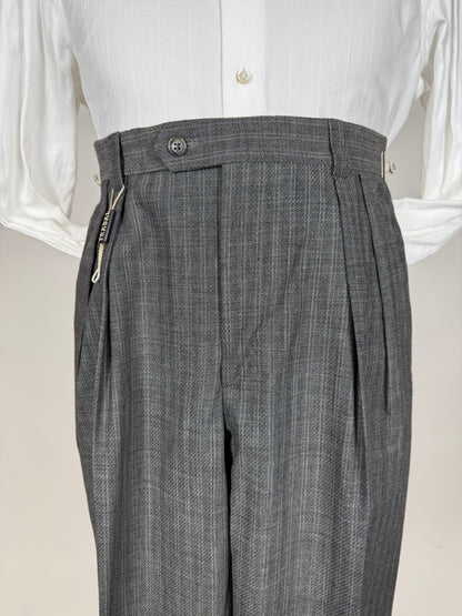 Pantaloni anni '80 fresco lana grigio a righe (NOS) - tg. 46