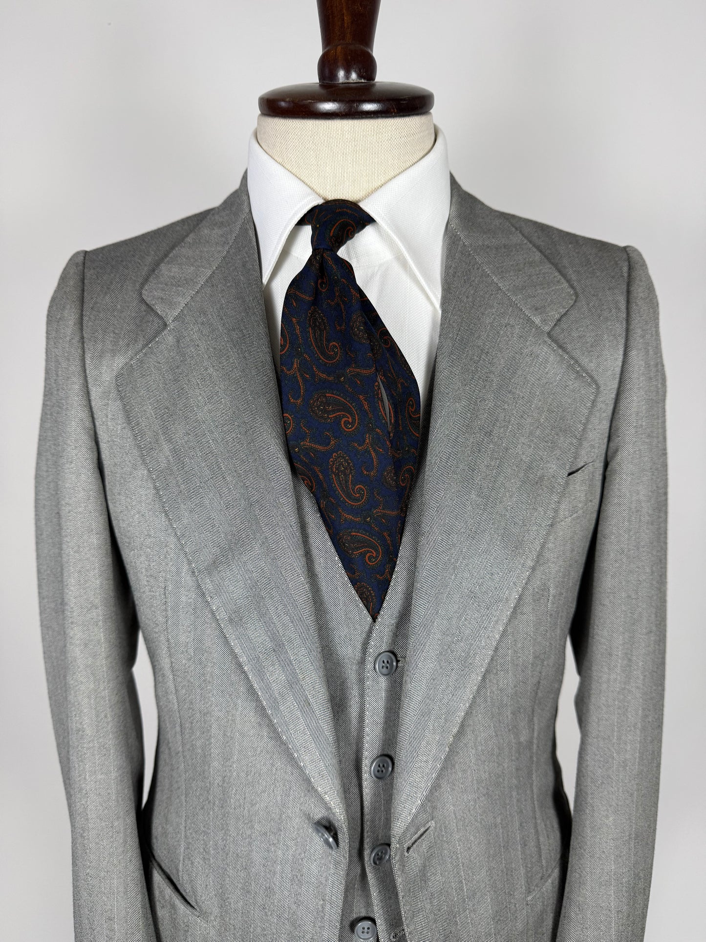 Completo 3 pezzi anni '70 herrigbone grigio - tg. 44