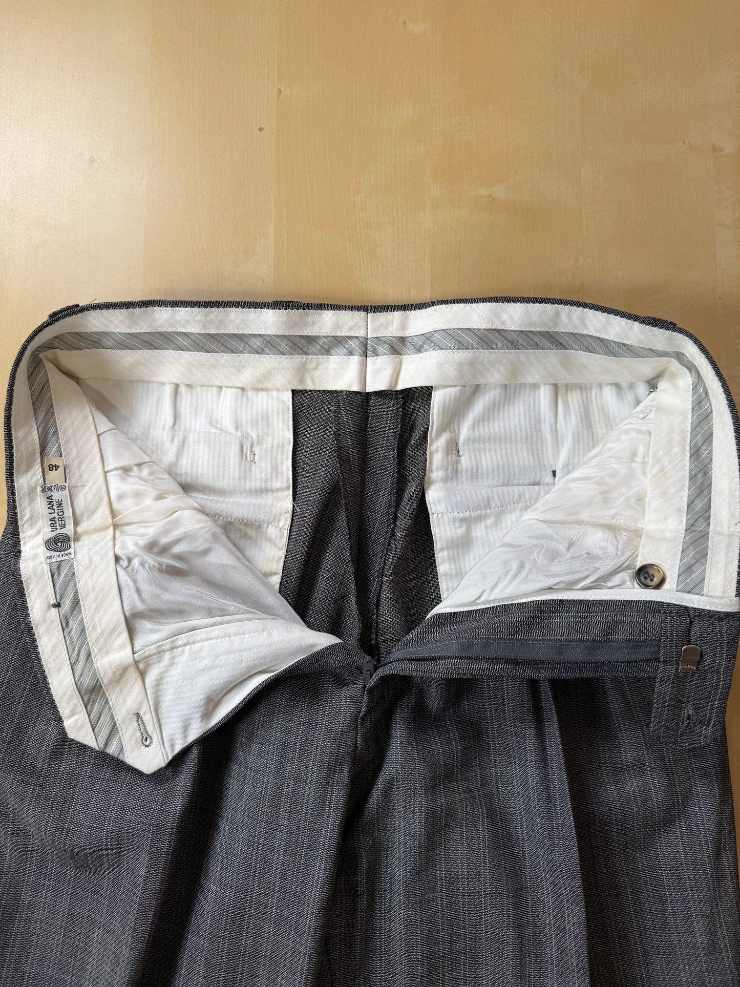 Pantaloni anni '80 fresco lana grigio a righe (NOS) - tg. 46