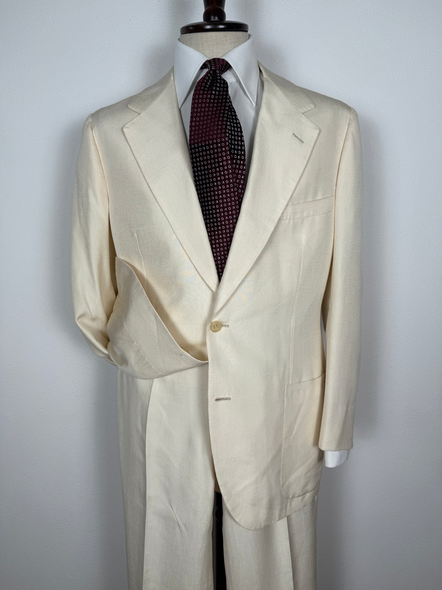 Completo anni '70 su misura in pura seta shantung bianco avorio - tg. 50