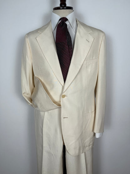 Completo anni '70 su misura in pura seta shantung bianco avorio - tg. 50