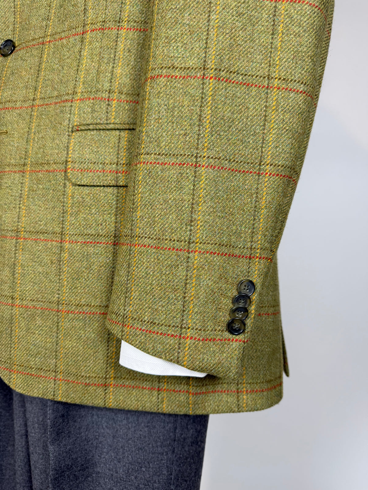 Giacca De Paz tweed verde cachi finestrato - tg. 52