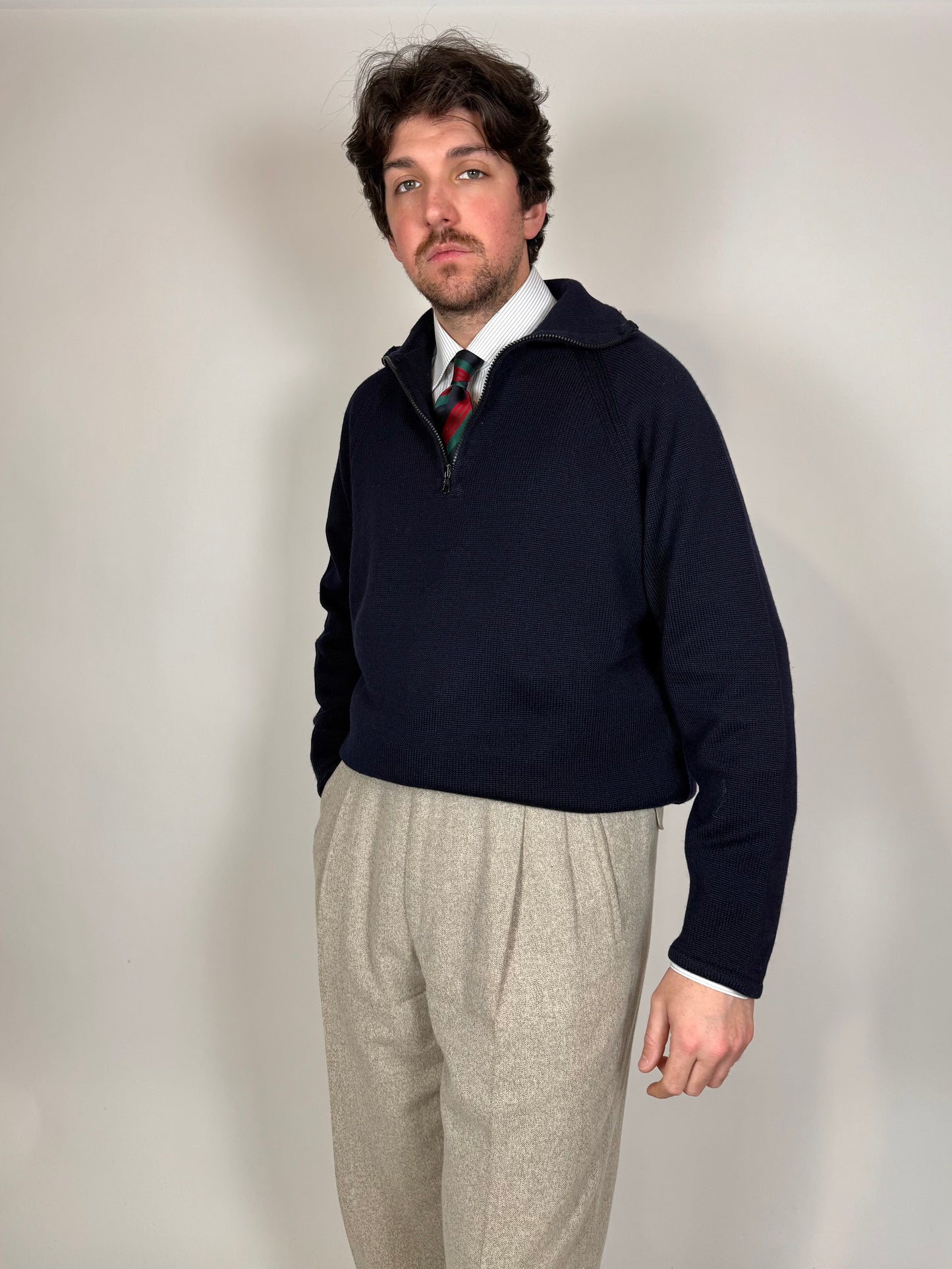 Maglione zip 3/4 CP Company in pura lana - XL
