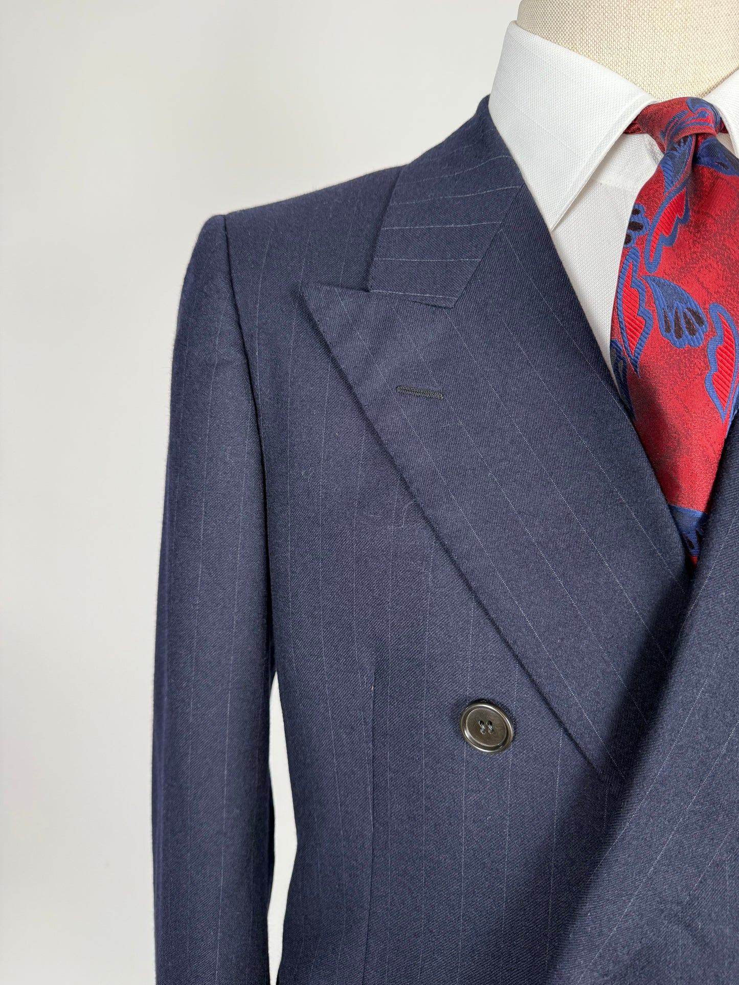 Completo Belvest doppiopetto anni ‘70 flanella blu gessato - tg. 50/52