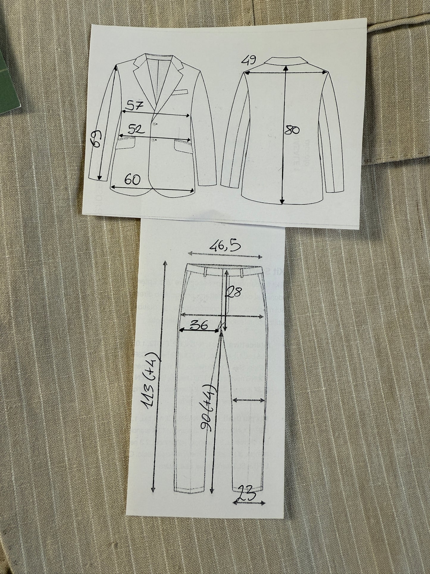 Completo in puro lino color panna gessato - tg. 52