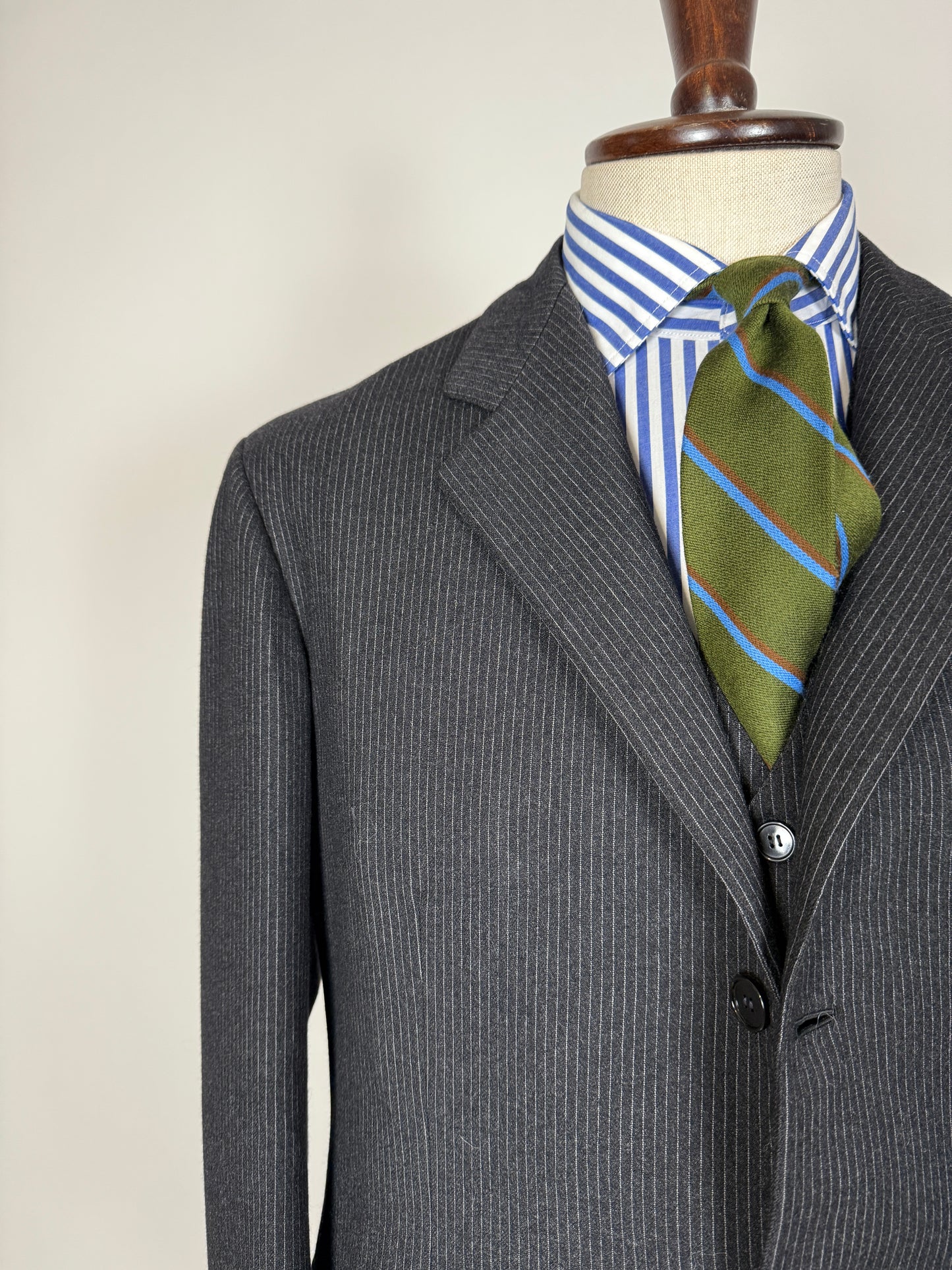 Completo 3 pezzi anni ‘60 sartoriale flanella antracite gessato - tg. 50