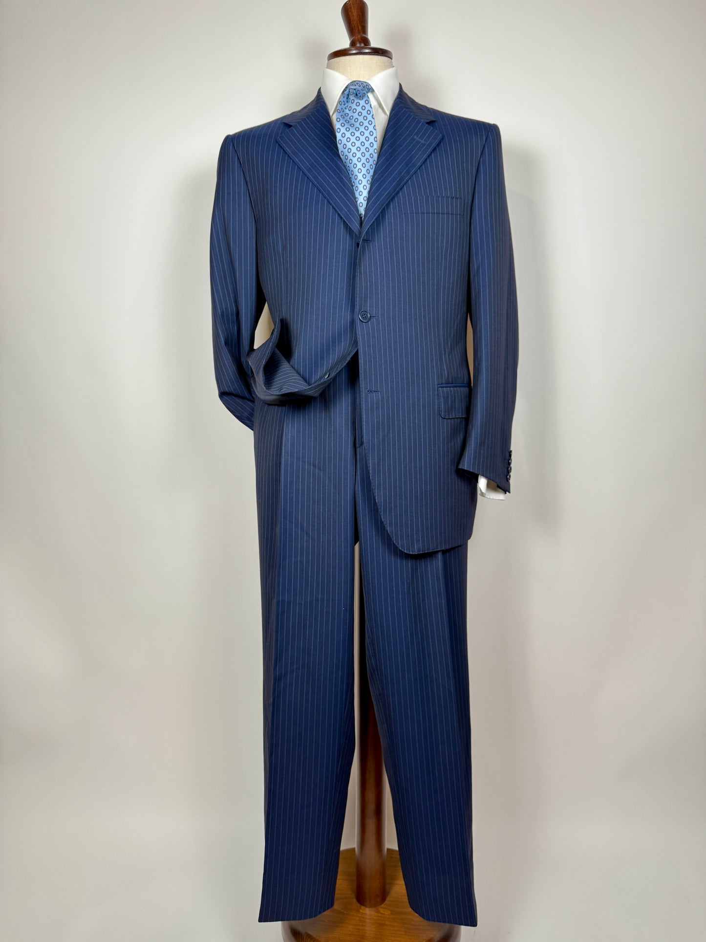 Completo Canali lana pettinata blu gessato - tg. 54