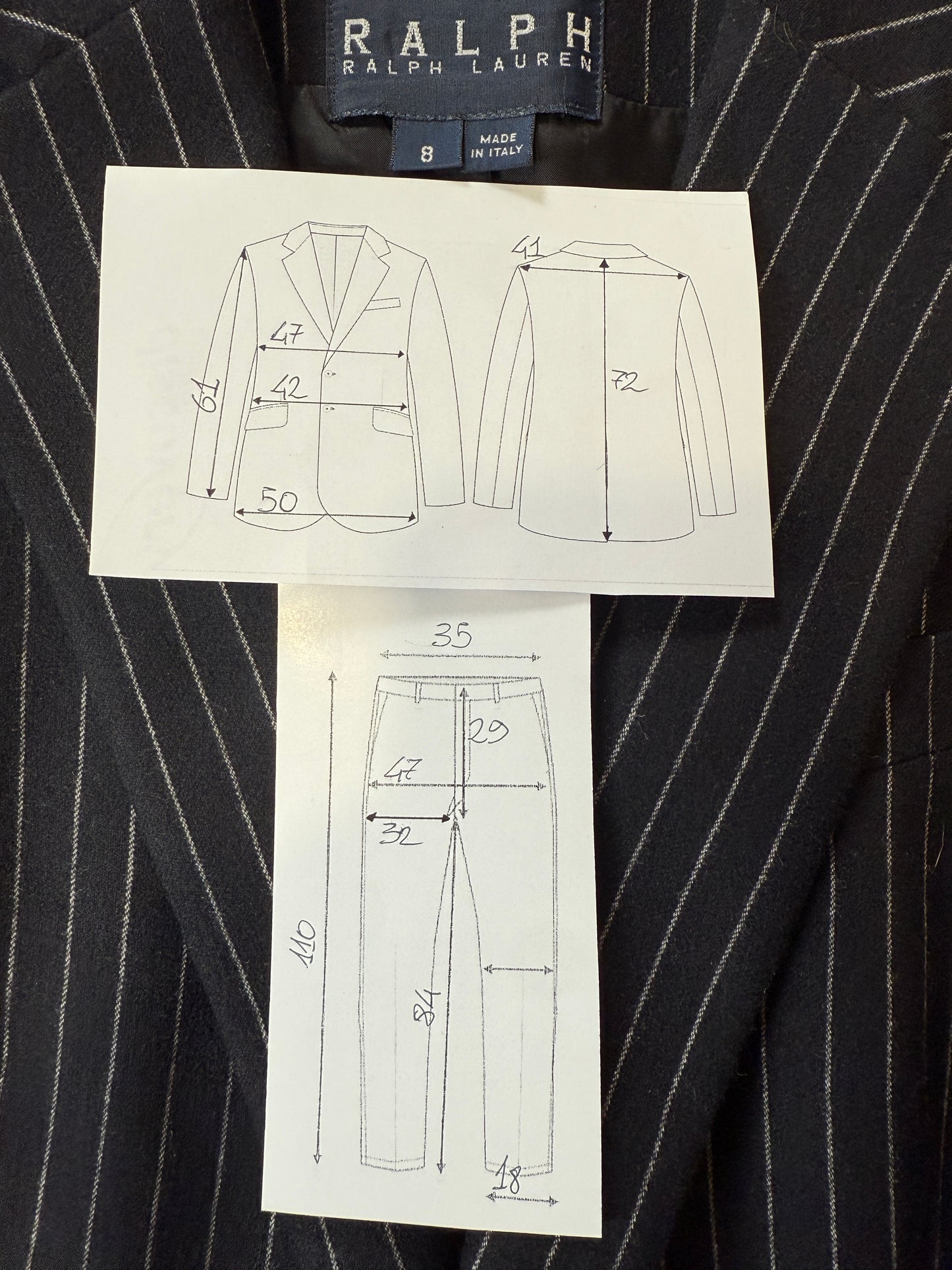 Tailleur Ralph Lauren gessato taglio maschile in lana e cashmere - tg. 40